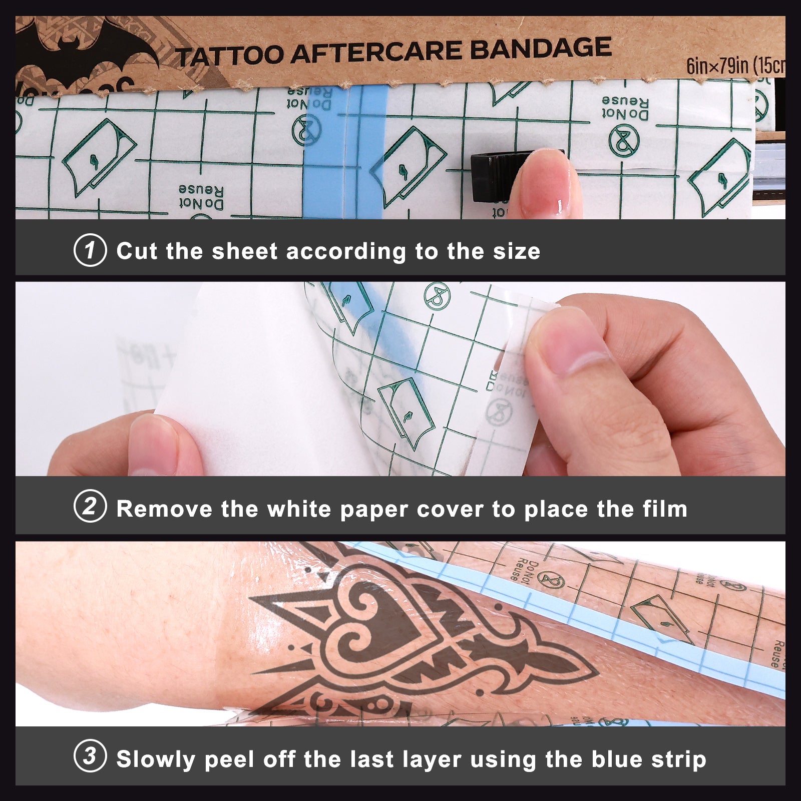 Second Skin,6 in Tattoo Aftercare,Second Skin Tattoo Bandage,Tattoo Cover  Up Tape,Tattoo Bandage Wrap,Protective Clear Adhesive Bandages for Tattoo
